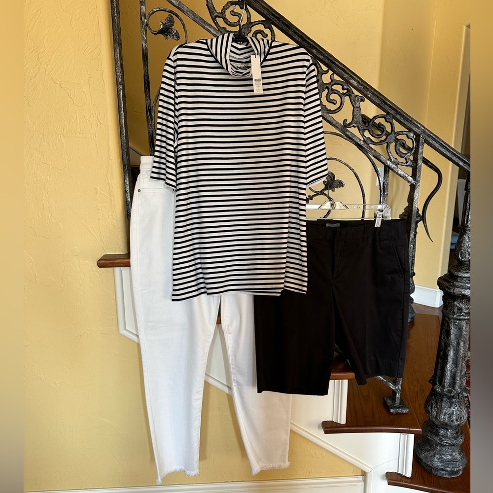 Black & White Stripe S/S Mock Neck Top from Chico’s